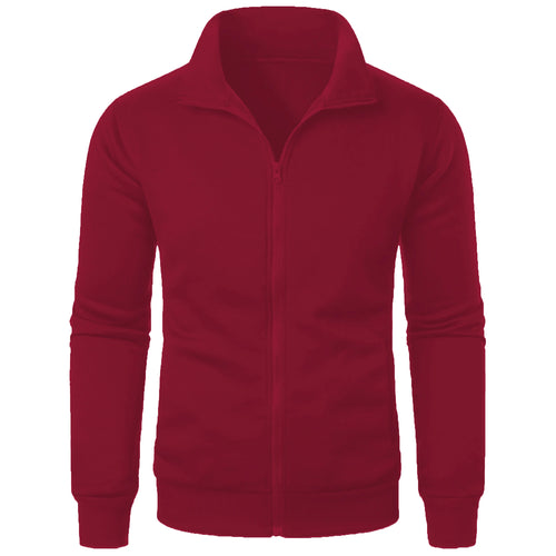 Men's casual sports zipper stand collar hoodie coat men's solid color