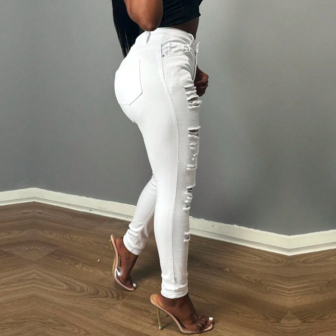 Black Ripped Jeans For Women Fashion High Waist Denim Pencil Pants Stretch Slim Skinny Trousers Machine Washable Skinny Jeans