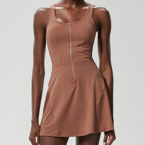 One Piece Tennis Dress Women Summer Solid Color Outdoor Running Skirt
