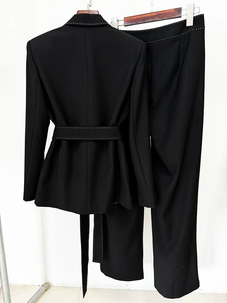 HIGH STREET Newest Fashion 2024 Designer Suit Set Women's Contrast