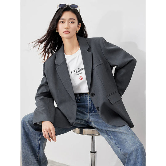 TOYOUTH 2023 Women Blazer Jacket Spring New Oversize Back Split Hem