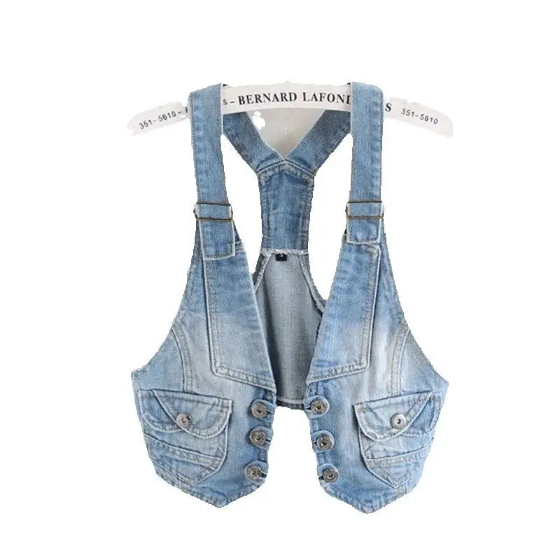 Women Vintage Vest Denim Jacket Cool Outerwear Slim Sleeveless  Casual Jeans Waistcoats Single-breasted Female Short Denim Tops