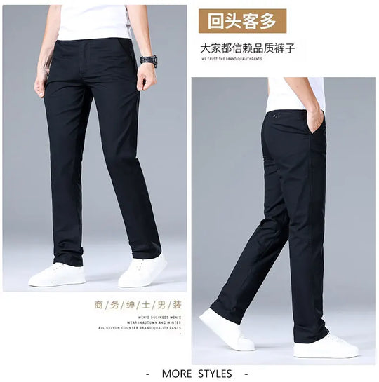 Top Quality 100% Cotton New Brand Casual Fashion Business Long Pants Straight High Waist Regular Fit Trousers Men's Clothing