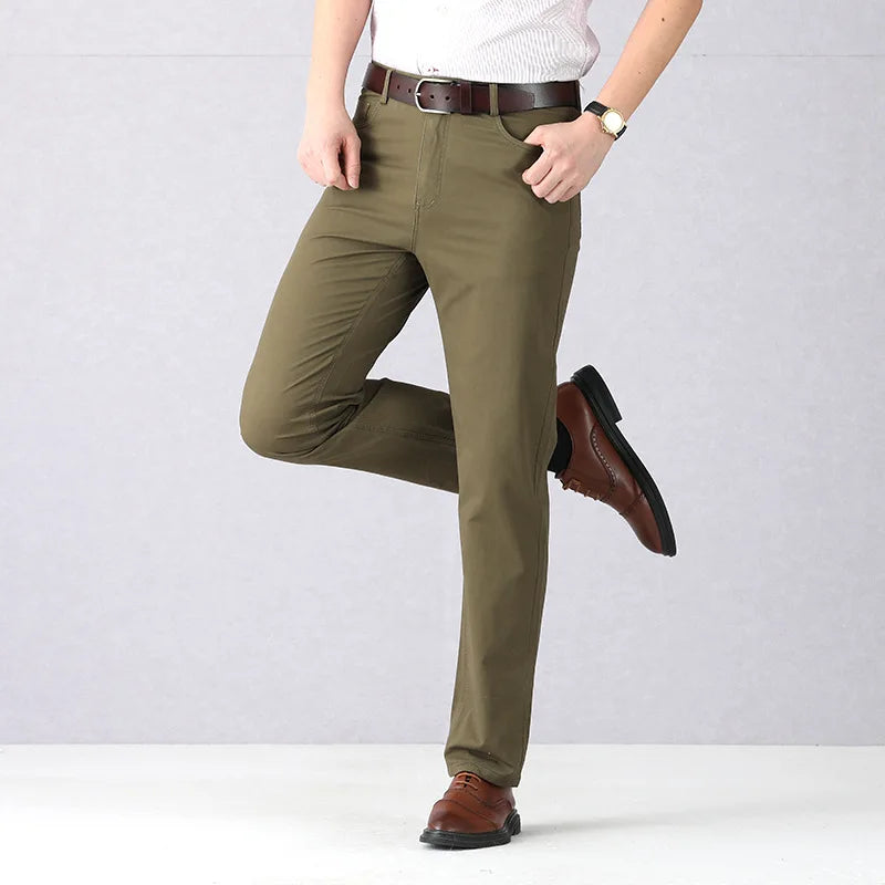 Dayton Olive Stretch Chinos:Mens Suit Pants Cotton Casual Stretch Male