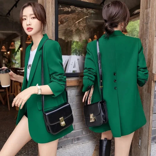Black Elegant Women Blazers Spring Autumn Long Sleeve Slim Blazer Chic