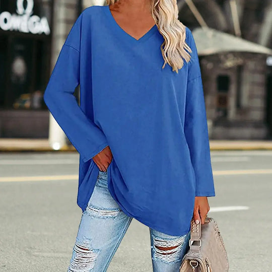 Fashion T-shirt Top  Breathable Stretchy Autumn Top  Solid Color Loose