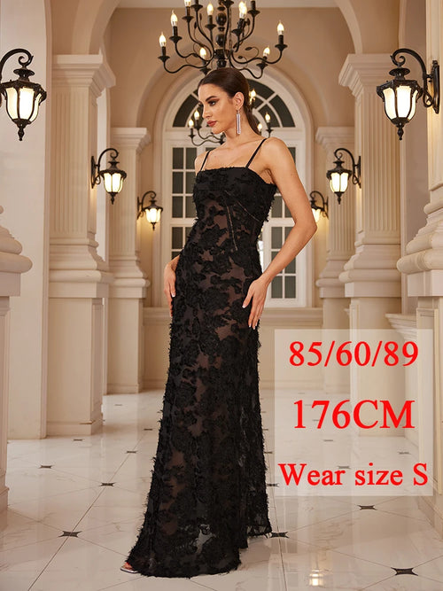 Mingmingxi Formal Occasion Dresses Maxi Black Appliques Dresses For