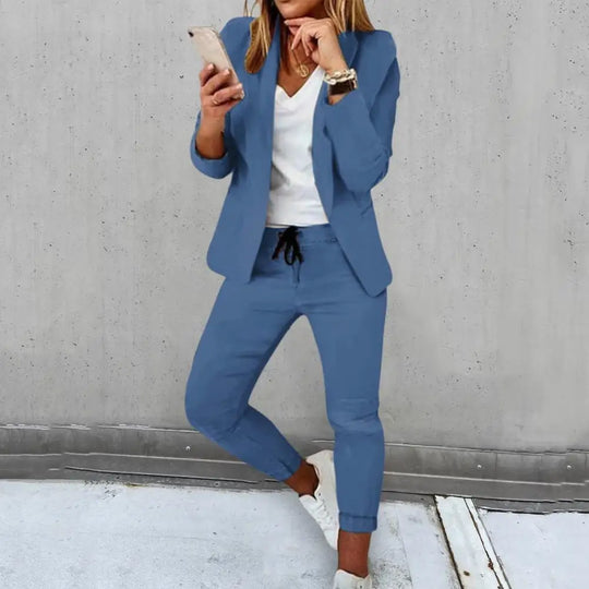 Plaid Splice Slim Fit Jacket Blazer Casual Wide Leg Pants Two Piece