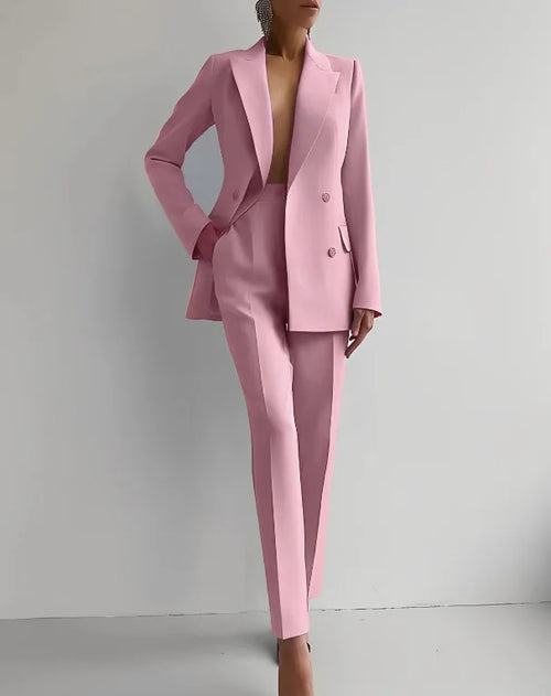 Women New 2pcs Clothes Set Solid Color Long Sleeve Blazer Jacket High