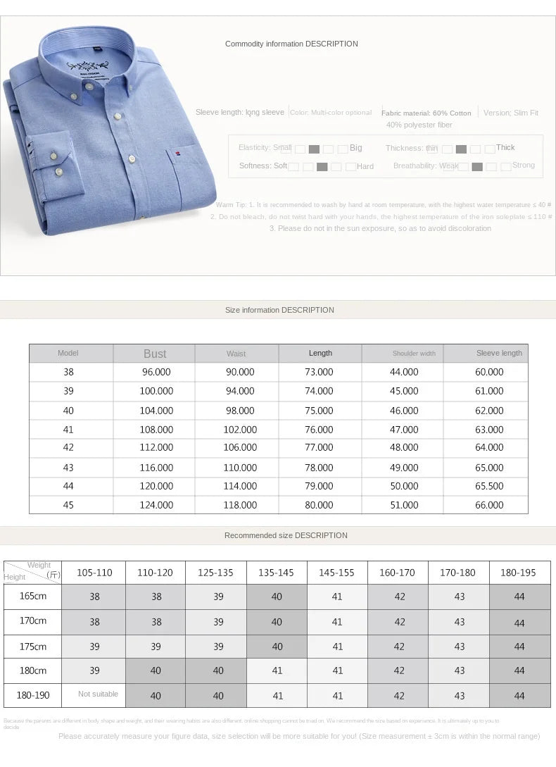 New Men's Long Sleeve Oxford PlaidStriped Casual Shirt Front Patch