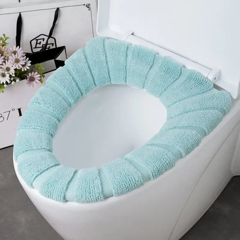 Universal Toilet Seat Cover Winter Warm Soft Seat Mat O-shaped Fleece Pad Bathroom Seat Cushion with Handle Bathroom Accessories