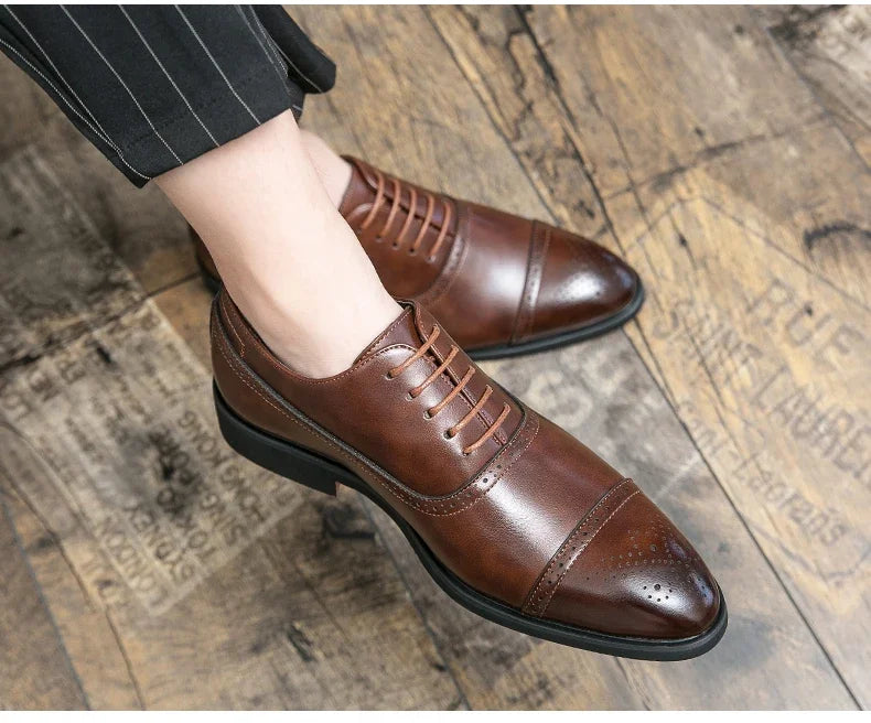 Men's Formal  Shoes Red Sole Fashion Business Casual Party Banquet Daily Retro Carved Lace-up Brogue Dress Wedding Shoes Size 48