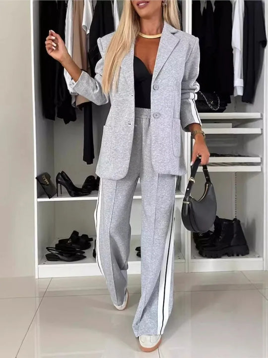 New Autumn Winter Women's Long-sleeved Lapel Casual Suit Fashion Solid