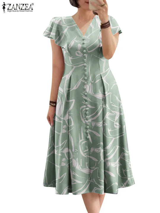 Bohemain Printed Sundress ZANZEA Women Summer Dress Elegant V Neck