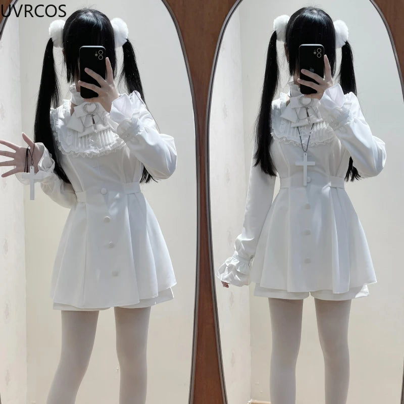 Japanese Punk Style Y2k Lolita OP Dress Women Vintage Elegant Ruffle