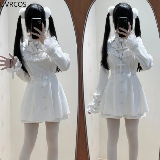 Japanese Punk Style Y2k Lolita OP Dress Women Vintage Elegant Ruffle