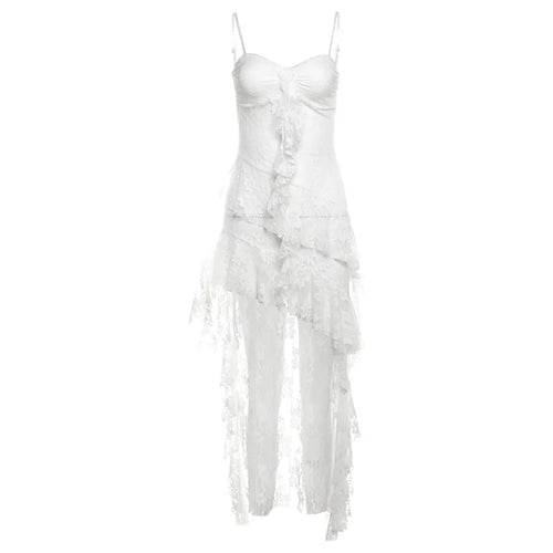 Women Dress Sexy Patchwork Mesh Strapless Irregular Waist Ruffled