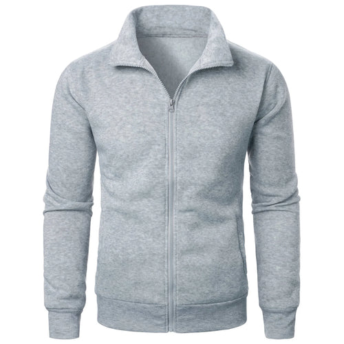 Men's casual sports zipper stand collar hoodie coat men's solid color