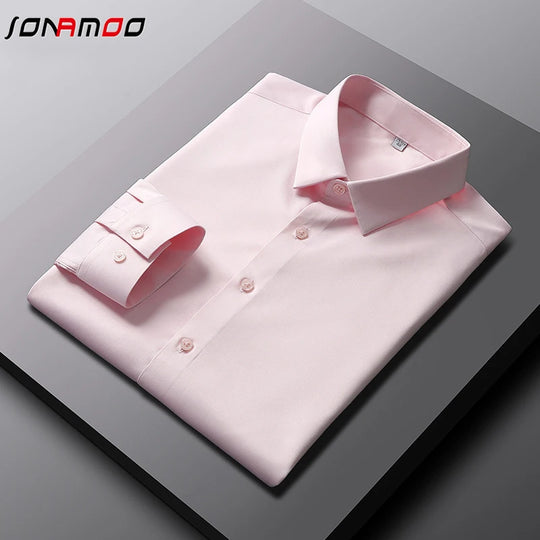 Men's Casual and Fashionable Long Sleeved Solid Color Shirt Non