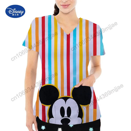 Fashion Vintage Y2k Tops V-neck Anime T-shirt Pocket Woman Clothes