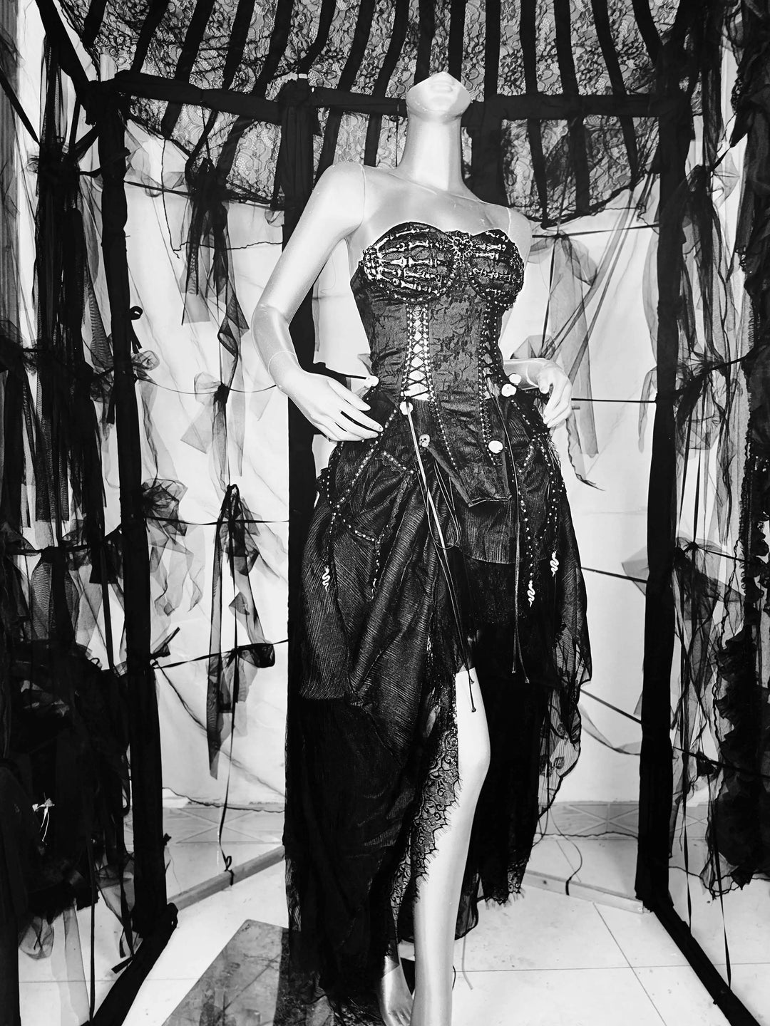 TDH Heavy Industries Handmade Pure Black Gothic Black Strap Drawstring Chest, Bird Cage, Affordable Bundle Body, Skincare Top