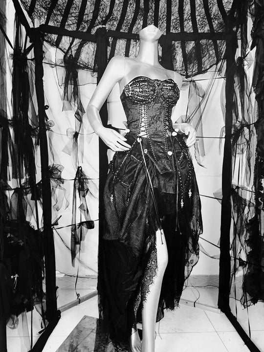 TDH Heavy Industries Handmade Pure Black Gothic Black Strap Drawstring Chest, Bird Cage, Affordable Bundle Body, Skincare Top