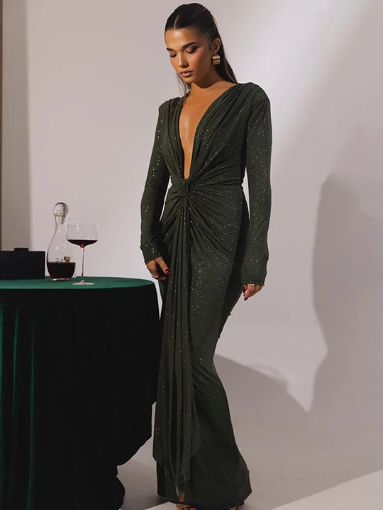 Articat Elegant Long Sleeve Elastic Tight Party Evening Dress For