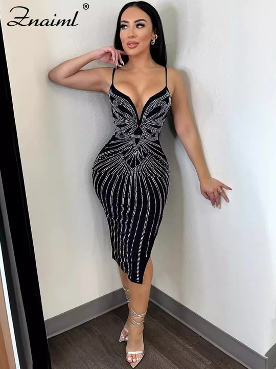 Znaiml Blue Spaghetti Strips Birthday Dresses Women's Summer Sexy Hot
