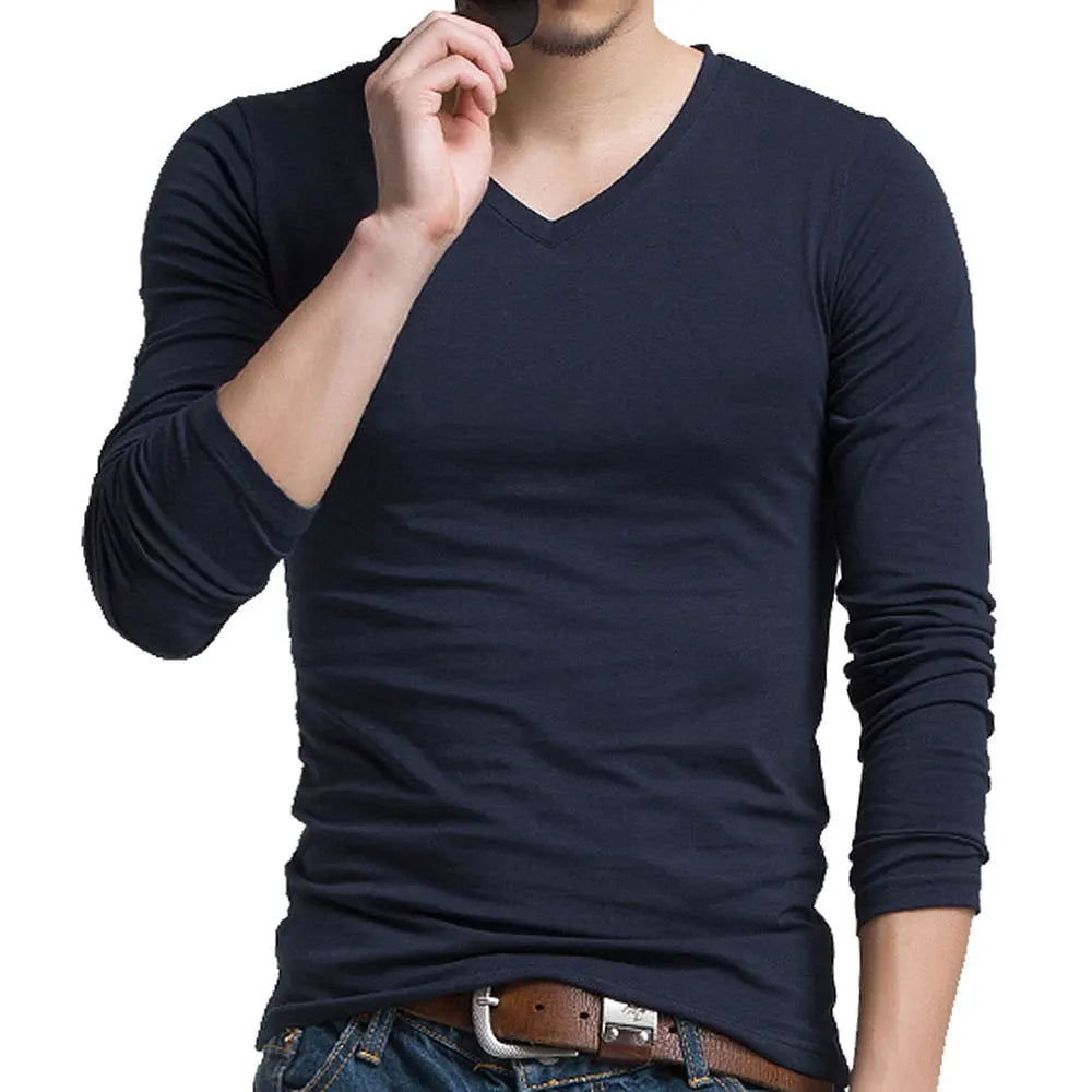 2024 Spring High-elastic Cotton T-shirts Male V Neck Tight T Shirt Hot