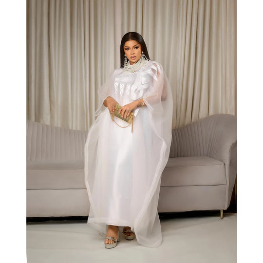 African Attire For Women White Abaya Embroidery Plus Size Elegant