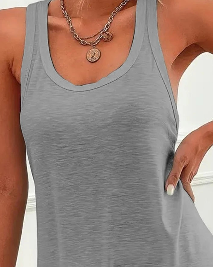 Womens Dresses 2024 Summer Fashion U-Neck Sleeveless Casual Plain