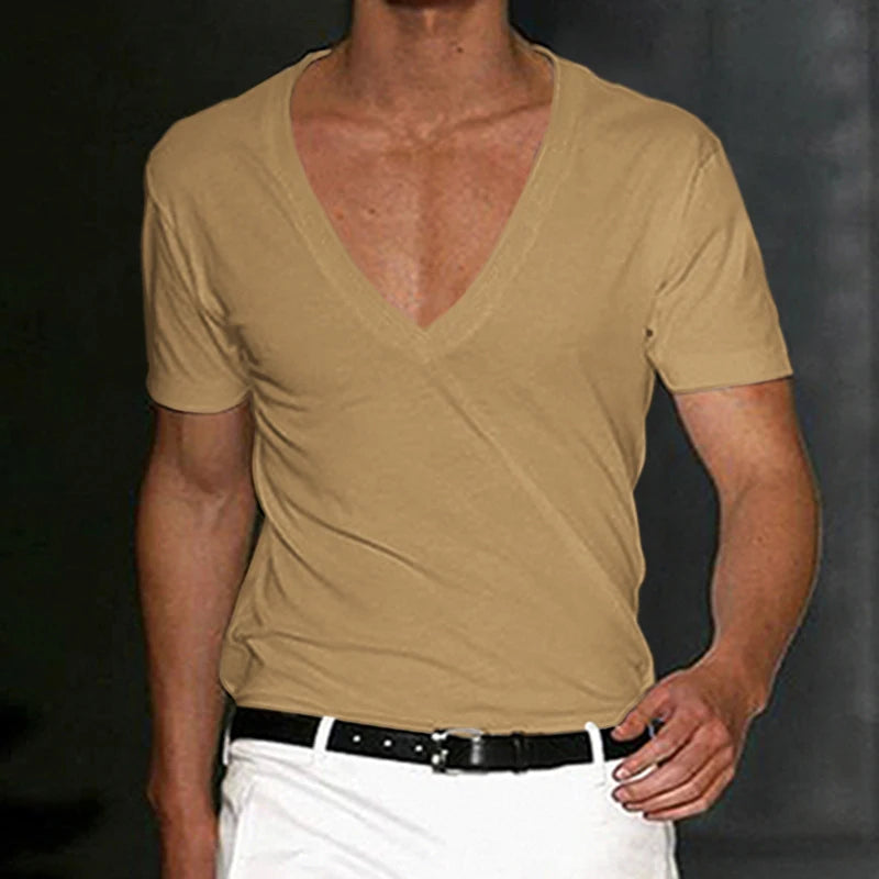 Vintage Loose Cotton T Shirts Men Casual V Neck Short Sleeve Solid