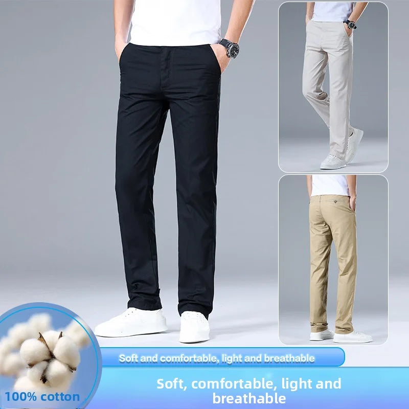 Top Quality 100% Cotton New Brand Casual Fashion Business Long Pants Straight High Waist Regular Fit Trousers Men's Clothing