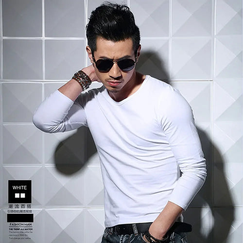 Lycra Cotton Men's T-Shirts Long Sleeve V Neck T Shirt MRMT Men
