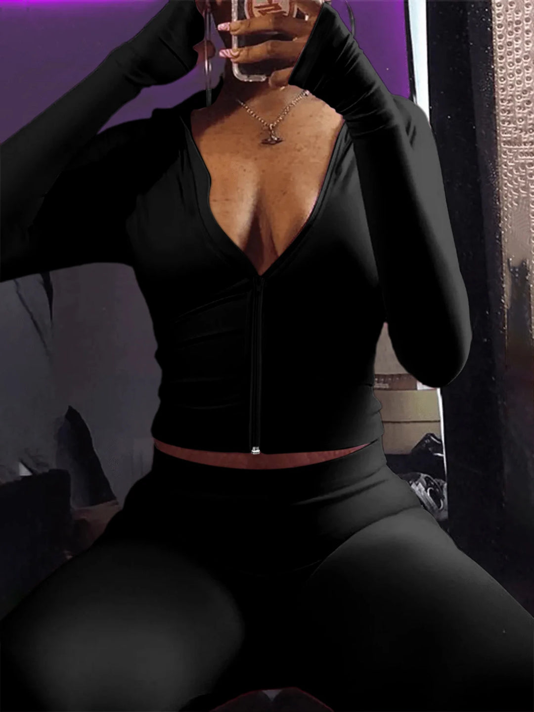 LW Hooded Collar Crop Top T-shirt Autumn Solid Color Long Sleeve Women's Hooded Crop Tops Slim Fit Short Streetwear Sporty sport