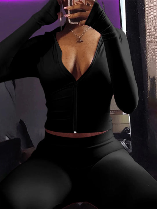 LW Hooded Collar Crop Top T-shirt Autumn Solid Color Long Sleeve Women's Hooded Crop Tops Slim Fit Short Streetwear Sporty sport