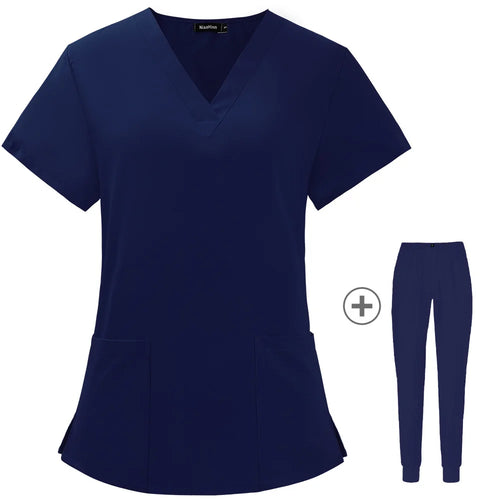 Solid Color Nursing Scrubs Women Uniforms Elasticity Pet Clinic Nurse