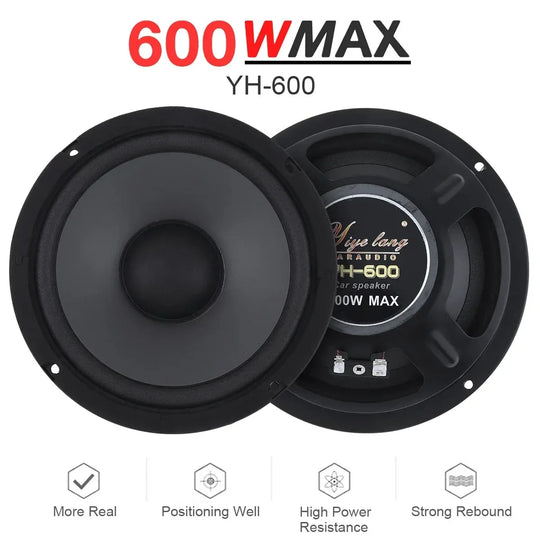 Car Audio Speaker 6 Inch 600W 2-Way Full Range Frequency Automotive Audio Loudspeaker Heavy Mid-bass Ultra-thin Modified Speaker