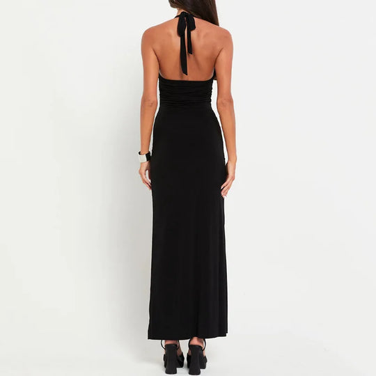 Sexy Hollow Out Maxi Dress for Women 2024 Summer Fashion Bow Halter