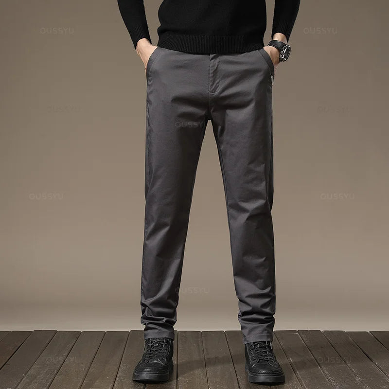 New High Quality Combed Cotton Casual Pants Men Thick Solid color