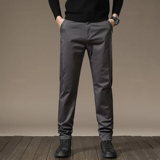 New High Quality Combed Cotton Casual Pants Men Thick Solid color