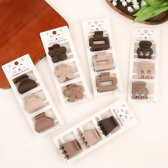 New Fashion Coffee Color Three-piece Set Frosted Geometric  Hairpin