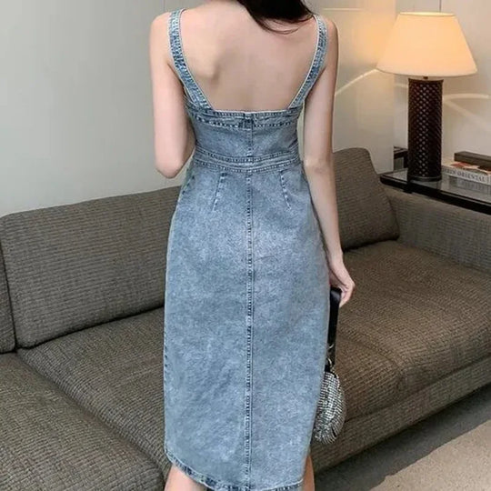 Denim Dress Women 2023 Summer New Retro Casual All-match Denim Slip