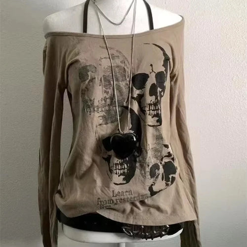 Black Vintage Gothic T-shirts Women Y2k Black Punk Graphic Hoodie