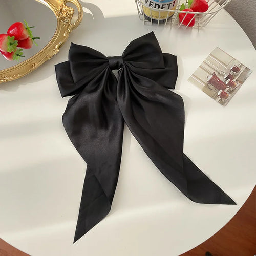 11 Solid Color Satin Ribbon Big Bows Hairpin Spring Clips Hair