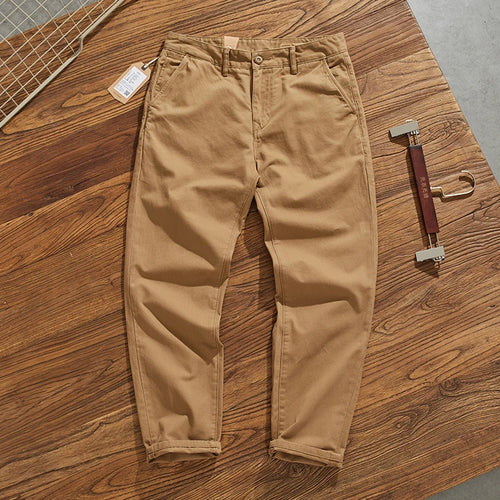 May Khaki American retro simple cargo pants men's heavy chino casual