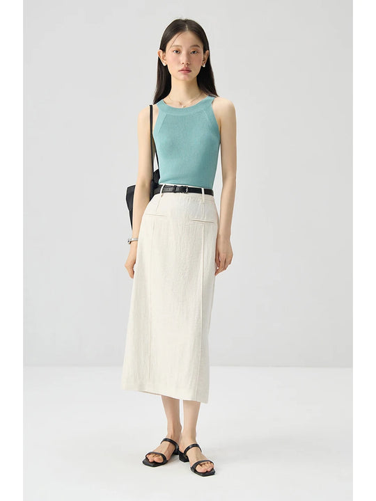 ZIQIAO Linen Solid White Cleanfit Women Suit 2024 Summer New Design