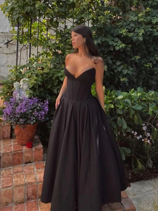 Black Elegant Wedding Events Dress Sexy Strapless Corset Dress Midi