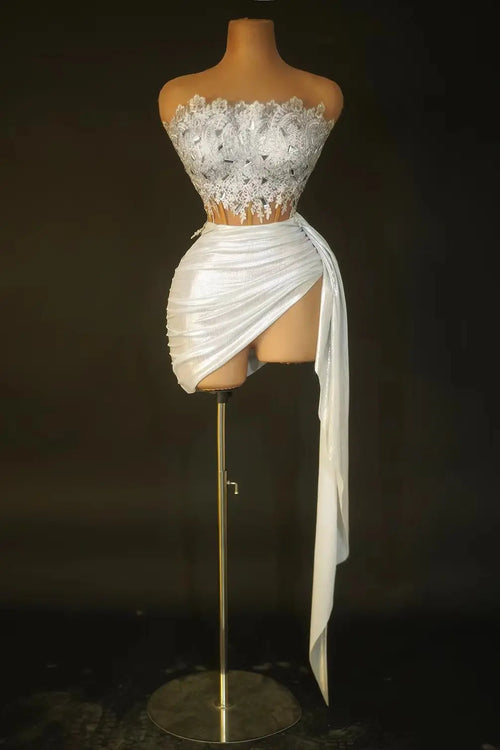 Gold Color Women Sexy 2 Pieces Strapless Bodycon Mini Dress Bar Singer