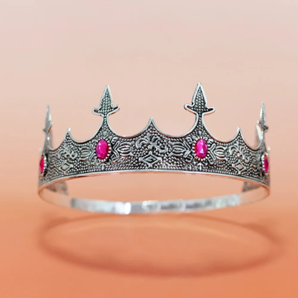 Trendy Vintage Baroque Crown Antique Bronze Elegant King Tiara Crown Adjustable Multicolor Prince Rhinestone Tiara Men